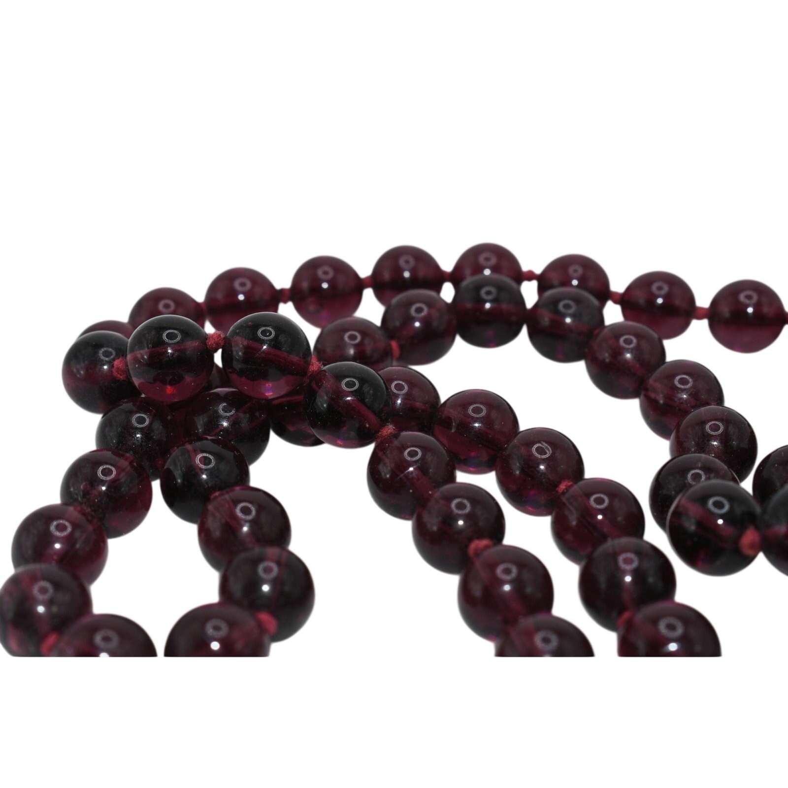 Vintage Purple Glass Bead Necklace Hand Knotted 30” No Clasp Long Strand