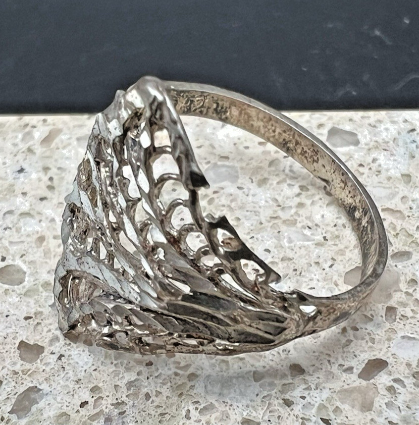 Vtg Sterling Silver Guardian Cutout Filigree Modernist Statement Ring – sz 11.5