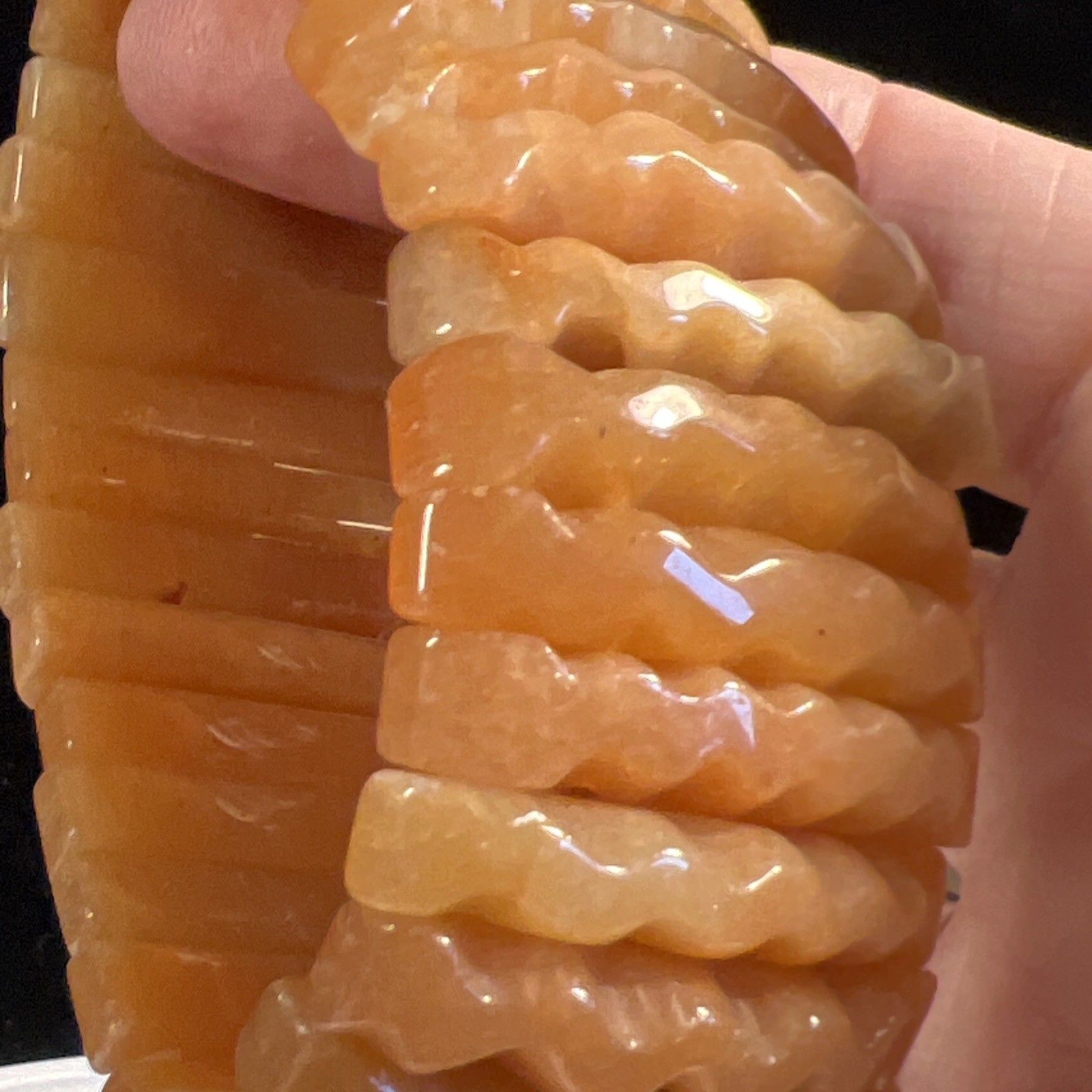 VTG Carnelian AGATE Gemstone Art Deco Chunky Beaded Stretch Bracelet Zig Zag
