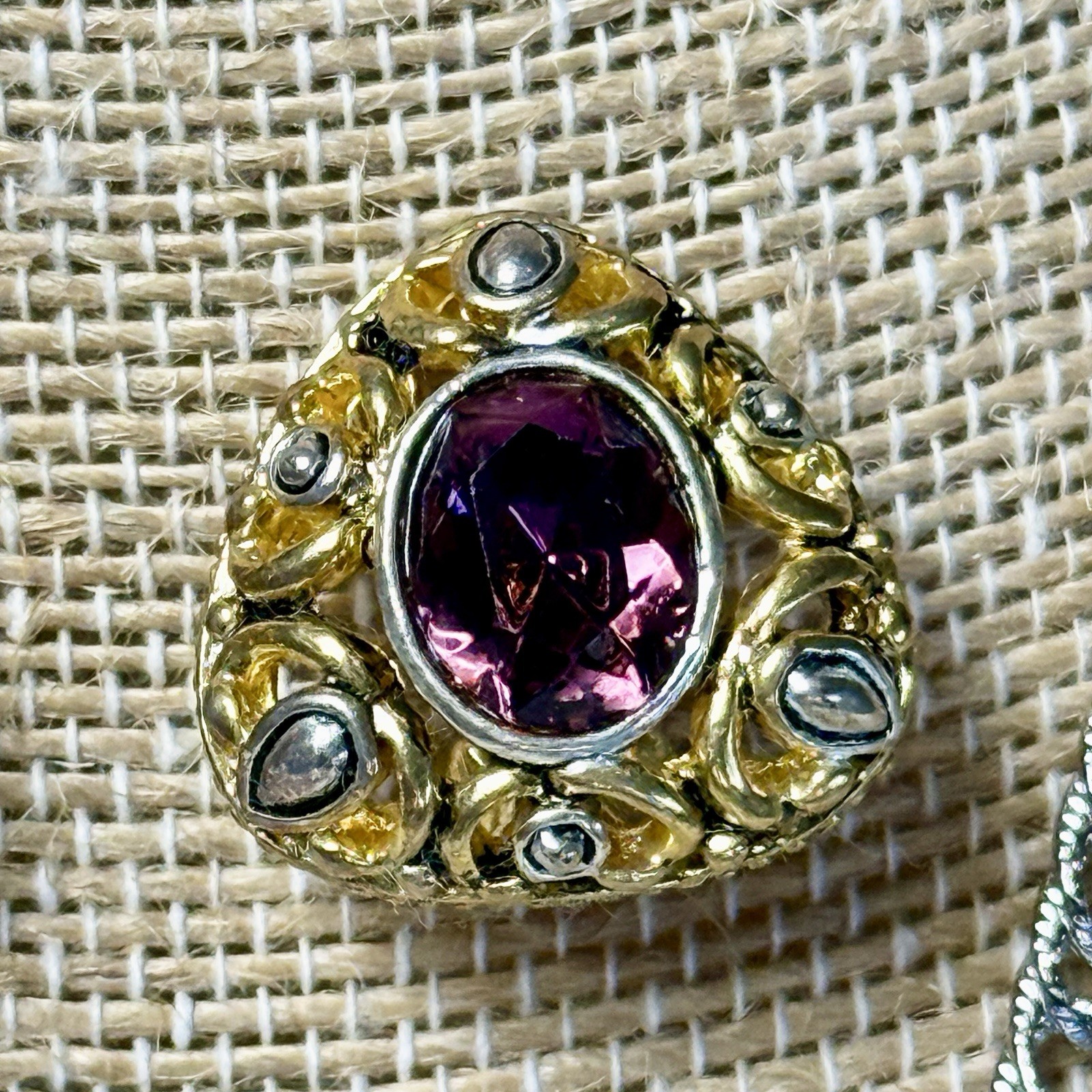 Purple Gold Tone Silver Tone Metal Necklace Chain Earrings Set Y2K Renaissance