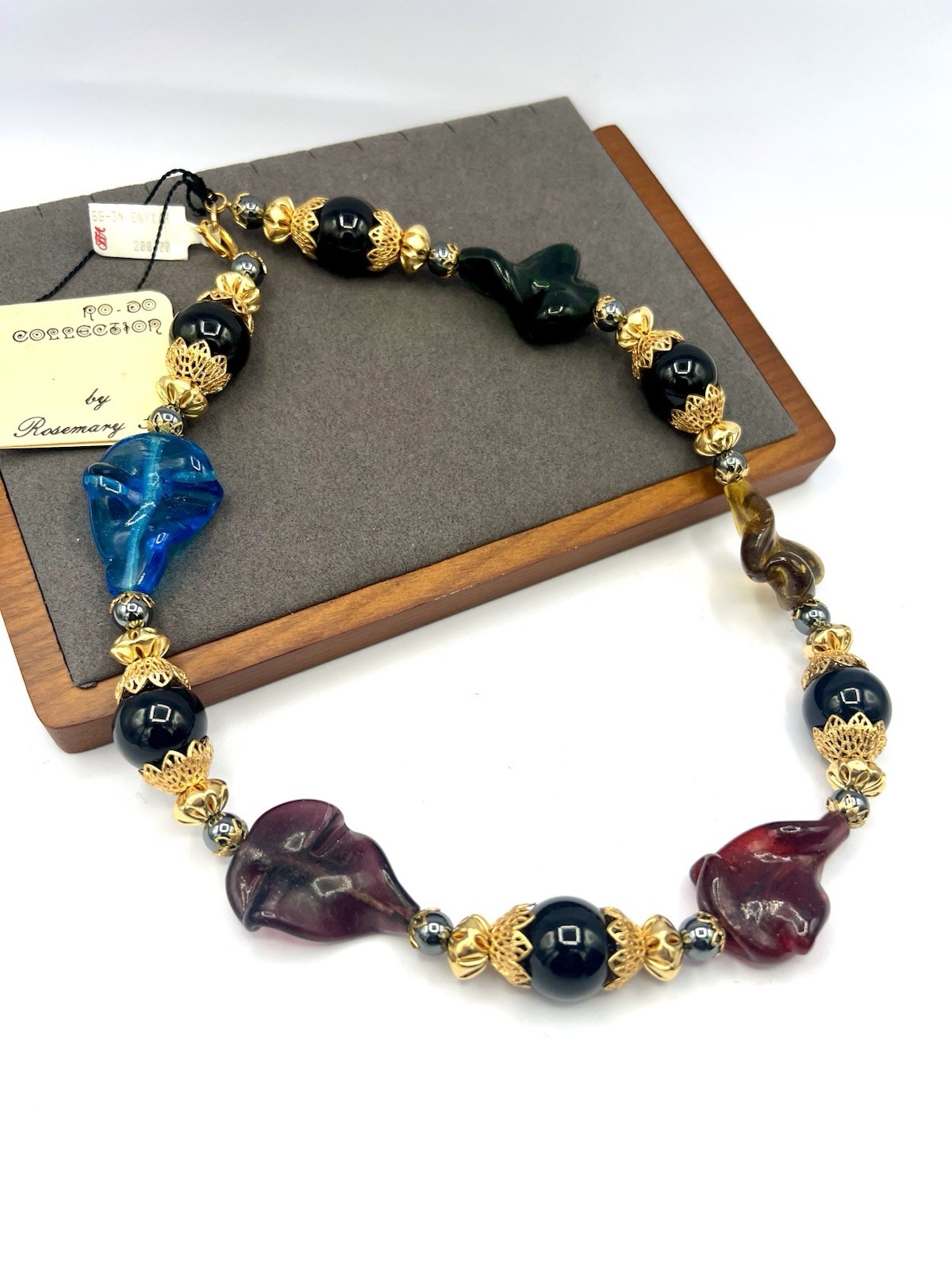 Vintage Chunky Colorful Handblown Glass Twist Necklace 16” RO-DO $200 NOS CB