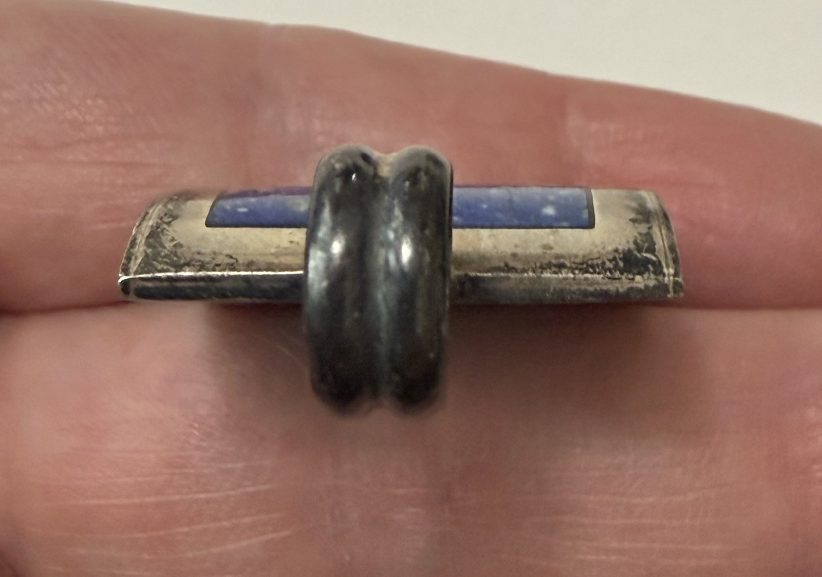 Vintage CHILE 980 Silver Domed Square Lapis Lazuli Pendant Stud Earrings Set 17g