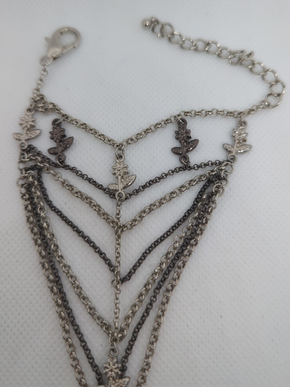 Vintage Hand Chain Ring Bracelet Silver Tone