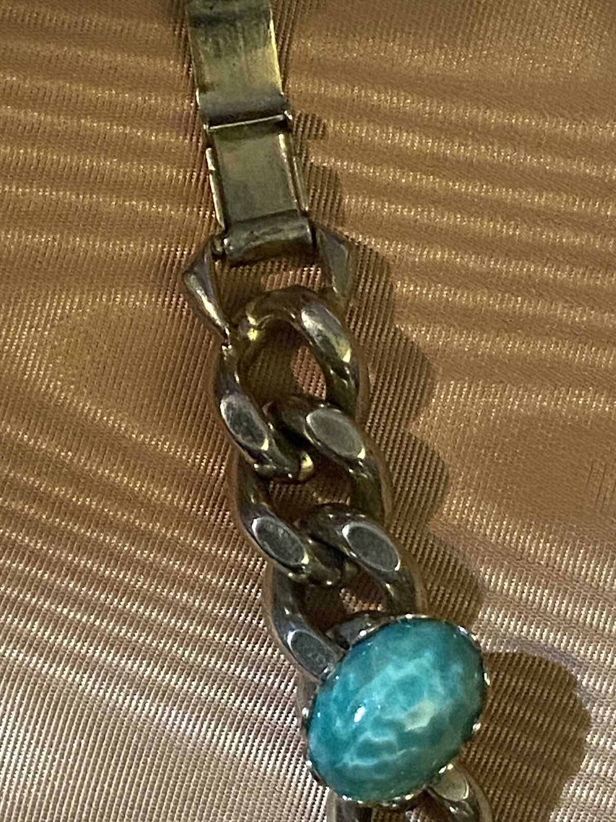 Pot Metal MCM Chain Bracelet Semi- Precious Gems Pronged Cabochon Set