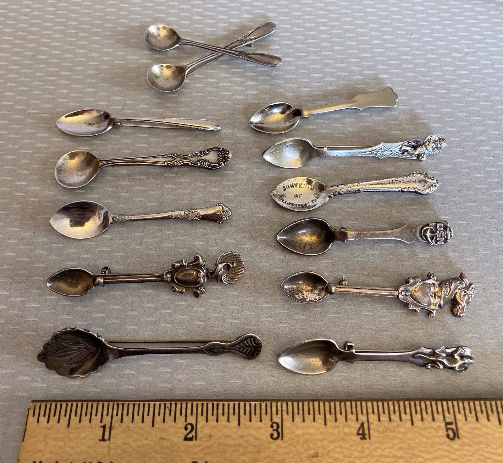 Estate Collection Sterling Silver Spoon Brooch Lot 12 Souvenir USN Yellowstone