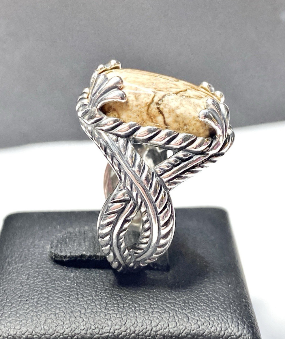 Vintage Caroyln Pollack Relios Sterling Woven Rope Picture Jasper Ring Size 8