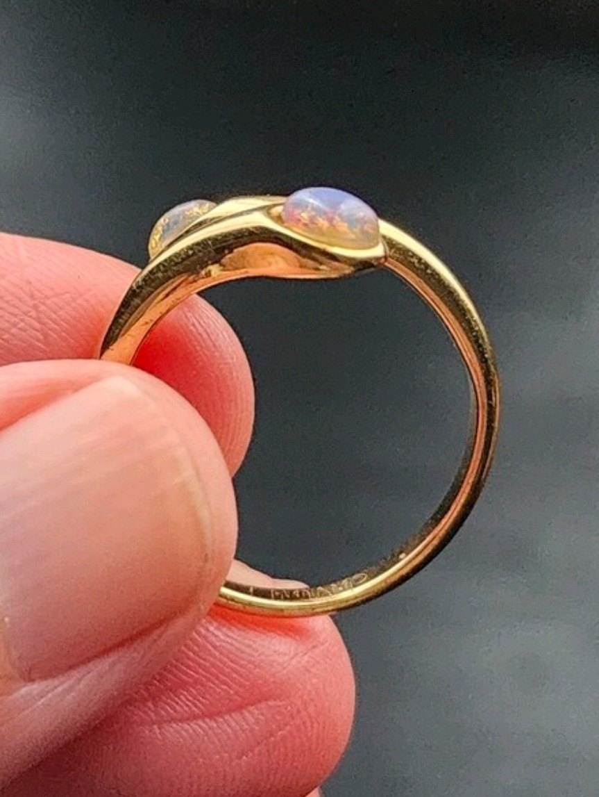 Vintage Foil Opal Bypass Ring Size 8