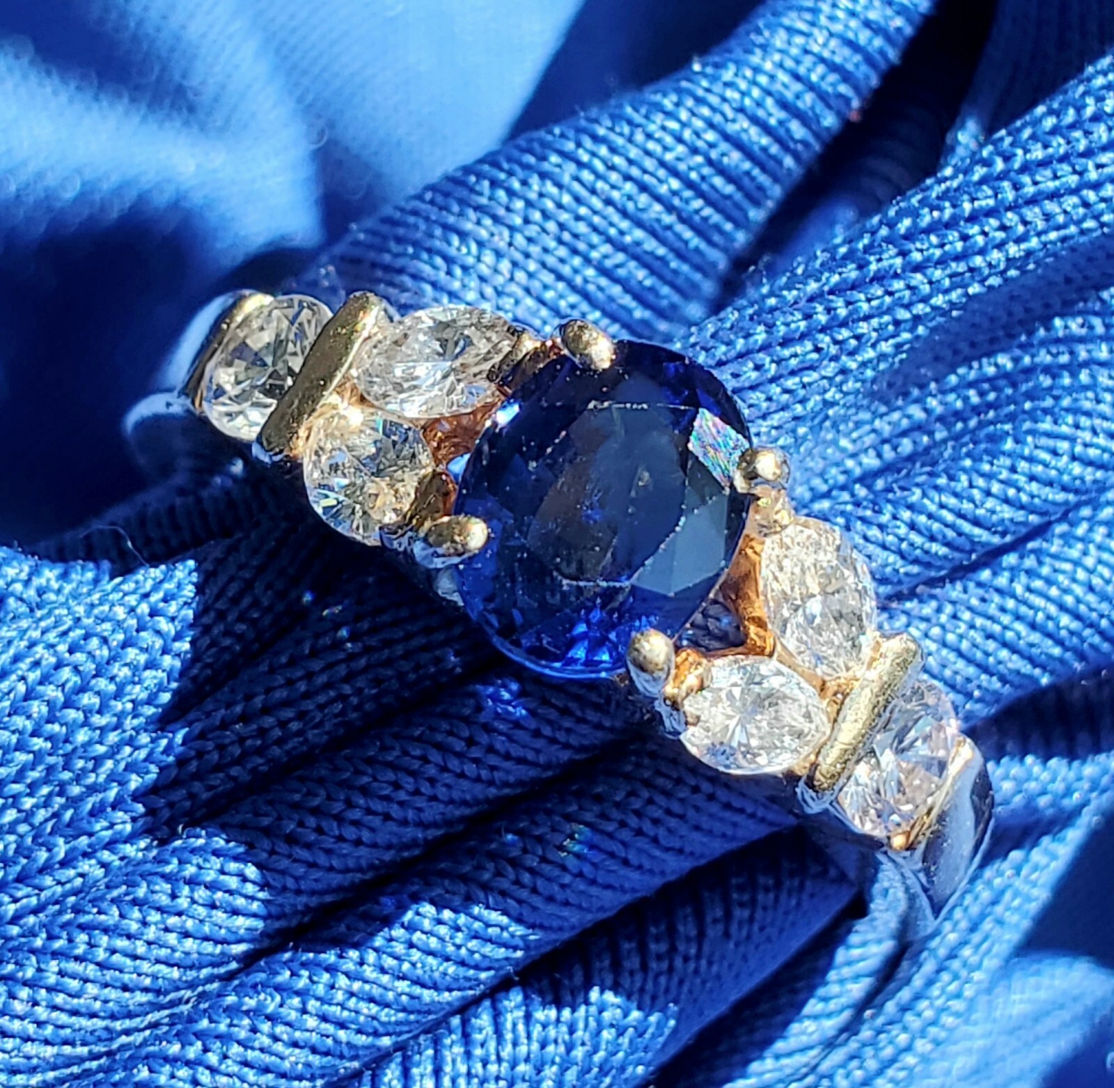 Original EARTH MINED SAPPHIRE DIAMOND Deco Engagement Ring 14K GOLD Solitaire