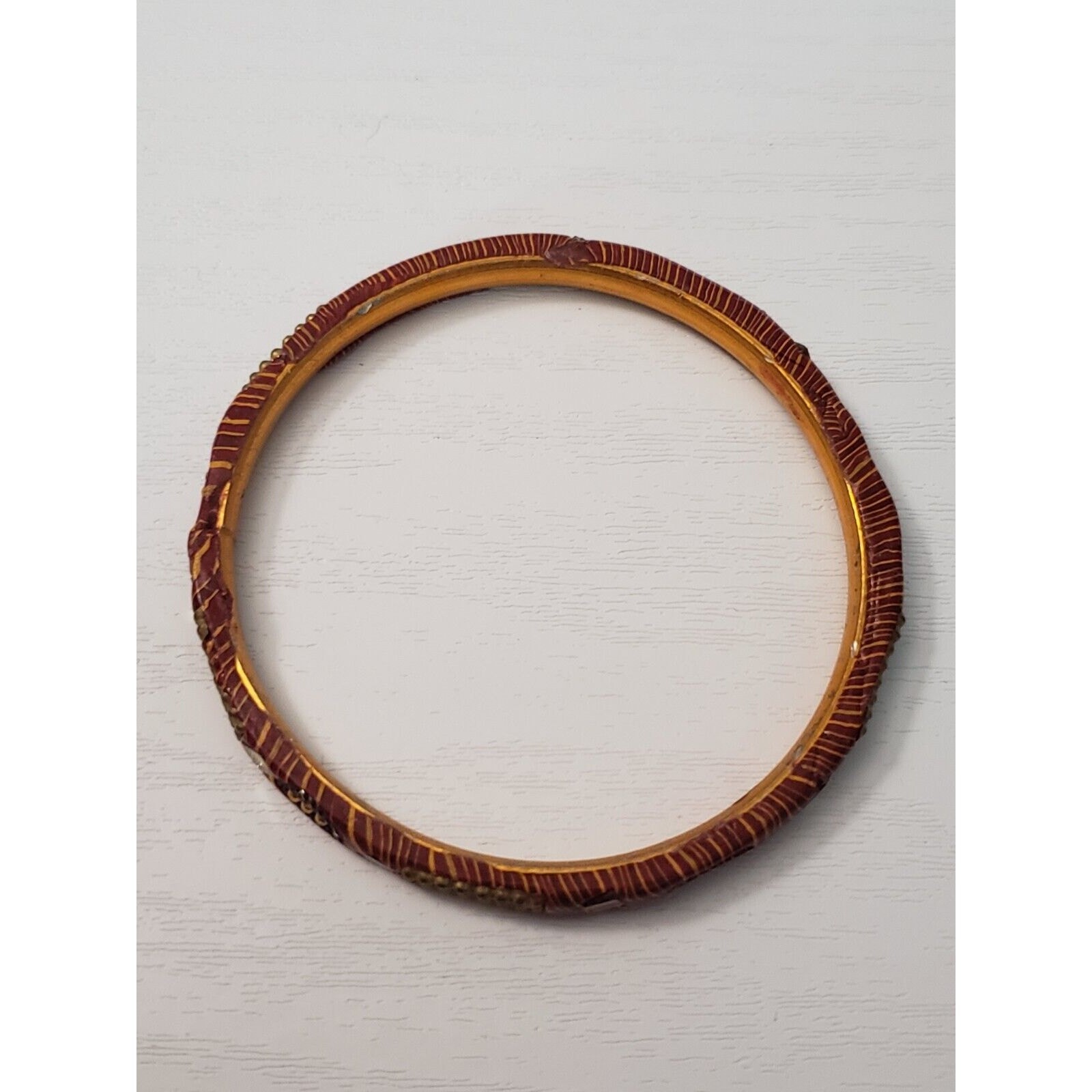 Vintage Bracelet / Bangle Red Brown Tone, Gold Tone with Metal Detail 7.25″