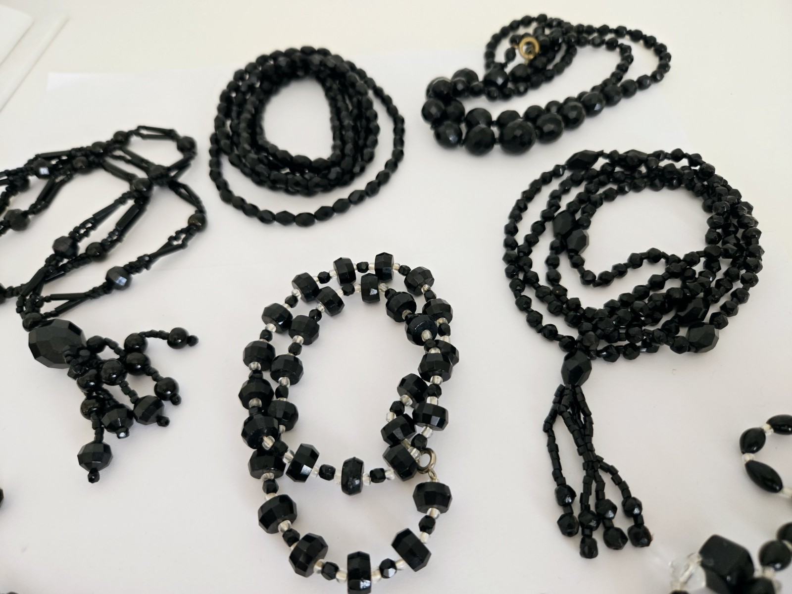 Lot of 9 Vintage Black Glass Faceted Beads Necklaces Different Styles & Sizes