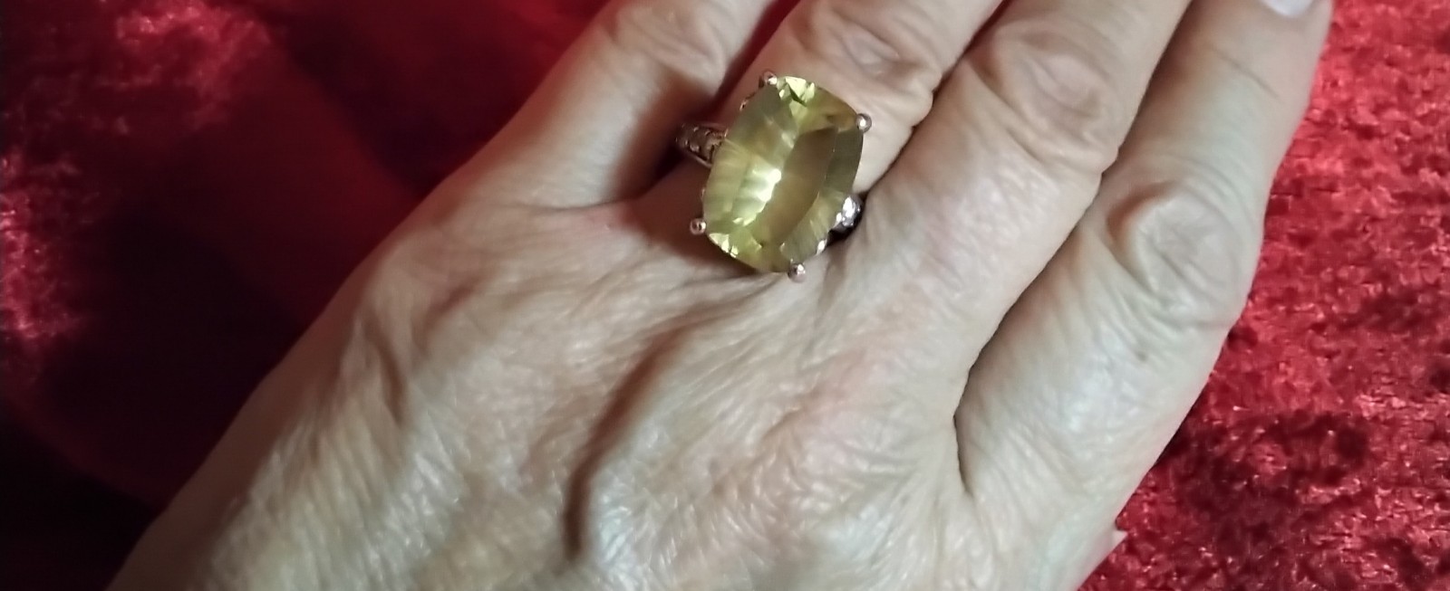 Vintage Lg. Pale Citrine Cushion Cut RING With Ornate Sterling Band Size 7.75