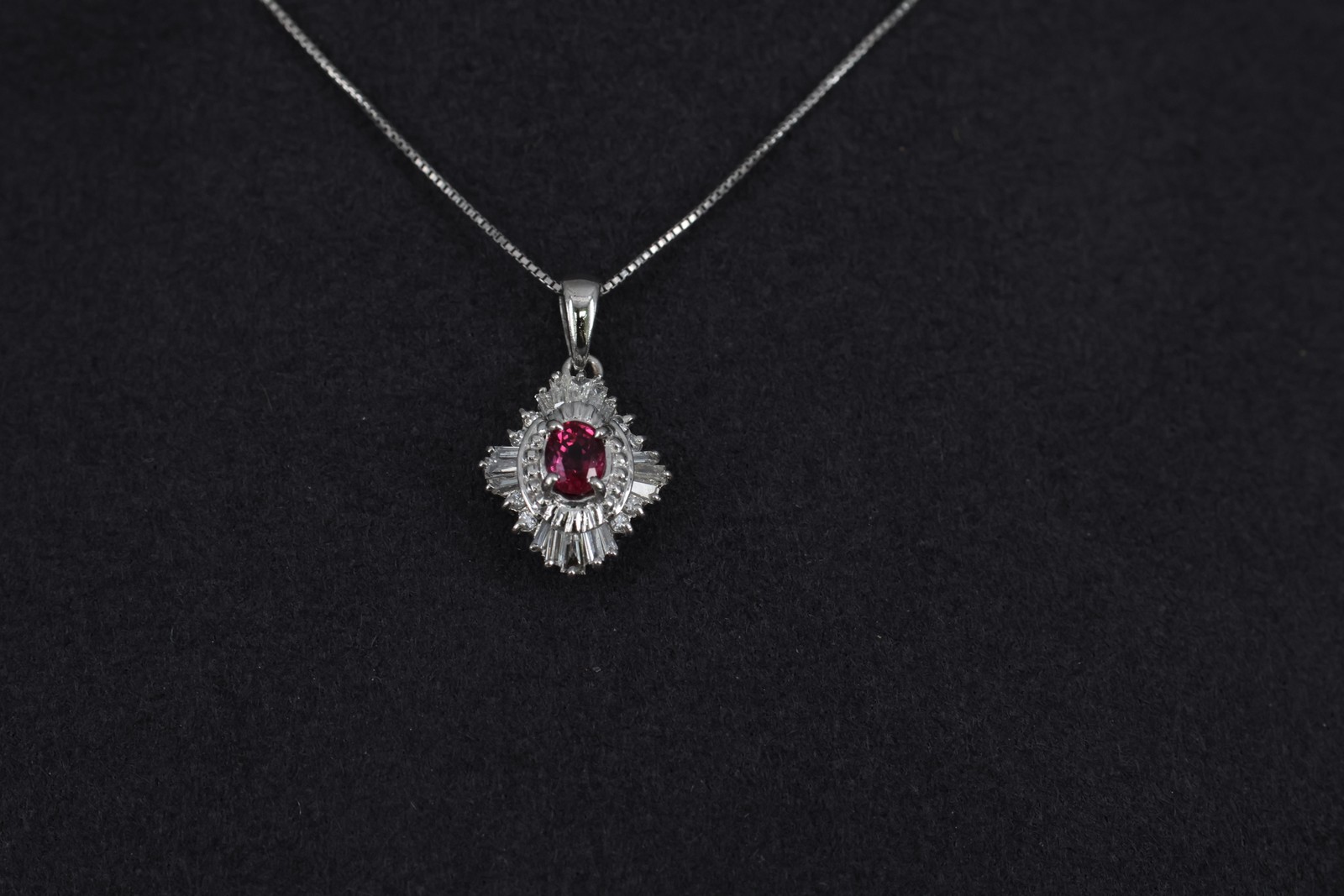 Fine 0.35ct Intense Red Ruby & 0.06ct Diamond 16 Inch Platinum Necklace, 4.29g