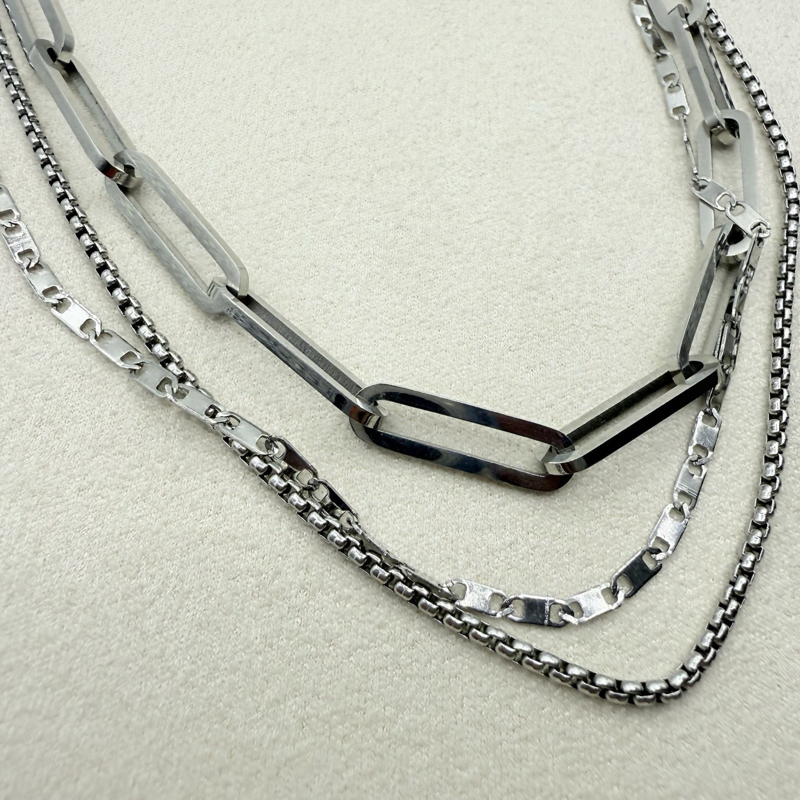 Silver Tone Paperclip Layered Chain Necklace Jewelry Accessory 17.5 in
