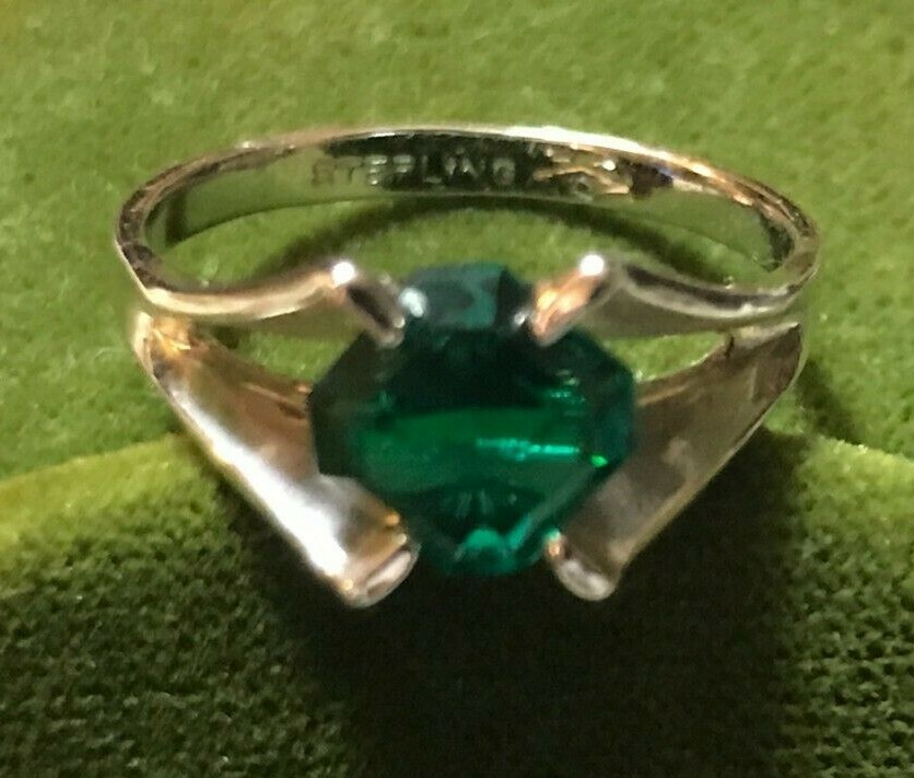Vintage Stamped Sterling Silver & Sim. Emerald Ring Sz 7 Vargas May Birthstone
