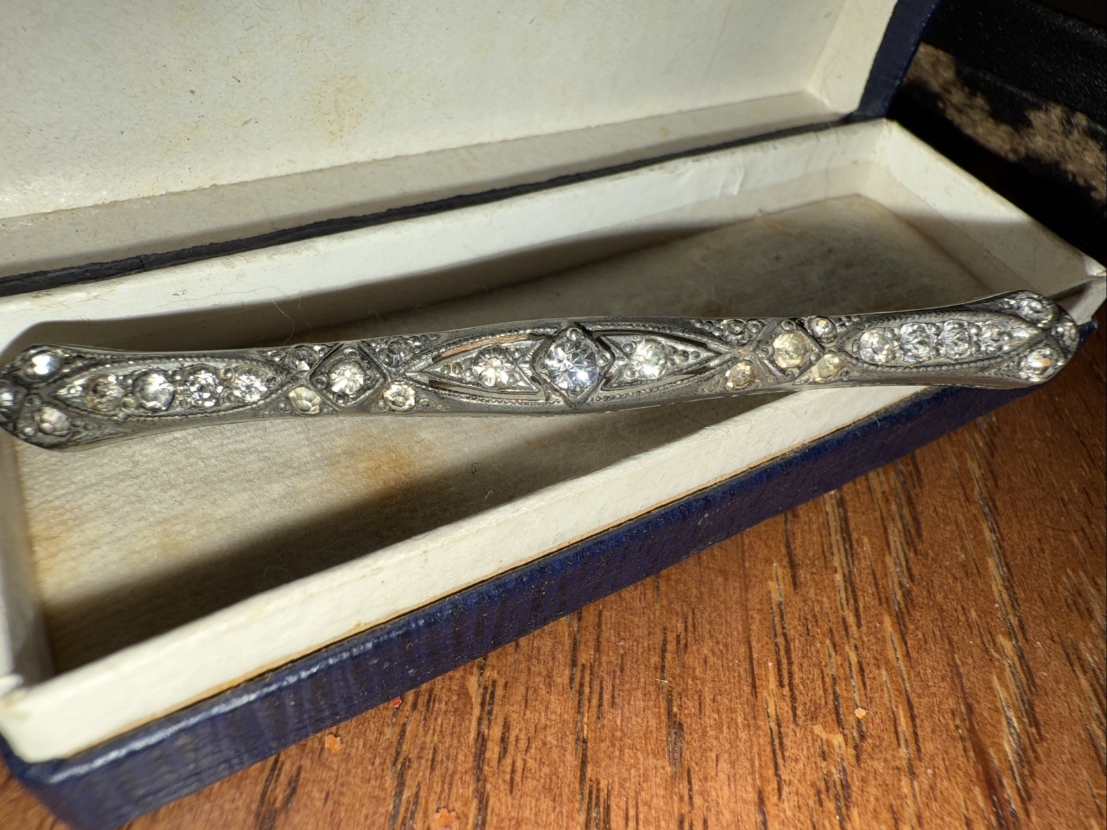 Vtg 1920’s ART DECO Paste Set Brooch Pin Silverite in Original Box