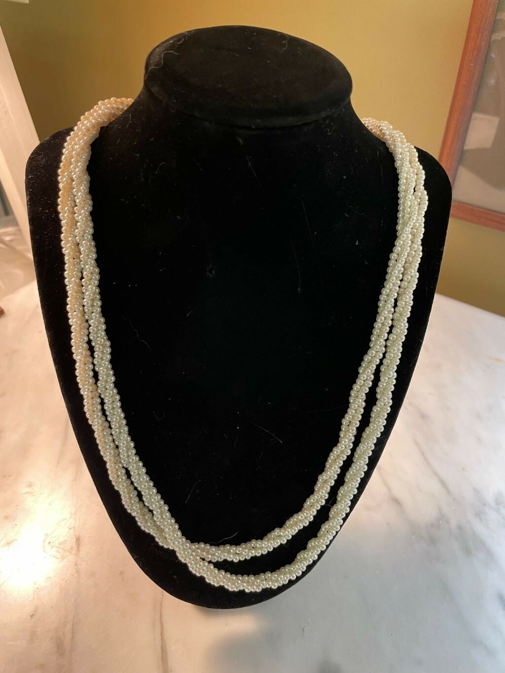 Vintage Extra Long Faux Seed Pearl Rope Multi-Strand Twist Necklace 22.5 in 