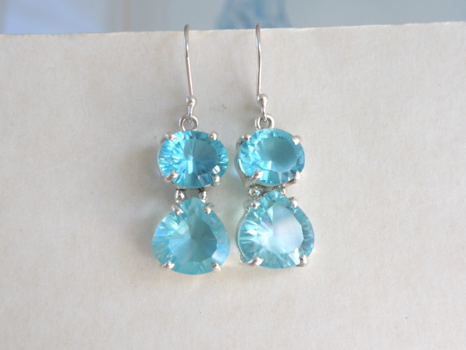 Vintage Sterling Silver 925 Heated Paraiba Blue Apatite Drop Dangle Earrings