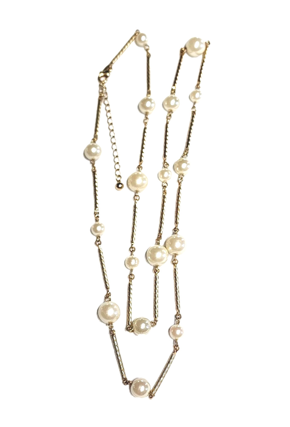 VTG AVON SH Gold Tone Twisted Bar Link & Cream White Faux Pearl Station Necklace