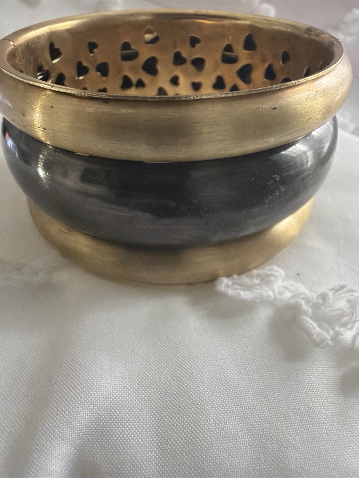 Vintage Brass Bangle: Hollow Heart Cutout Bracelet, Made in India