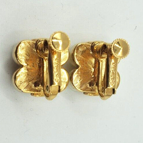 Napier Elegant Vintage Earrings Clip On Screw Back Gold Tone Faux Pearl 1/2″inch