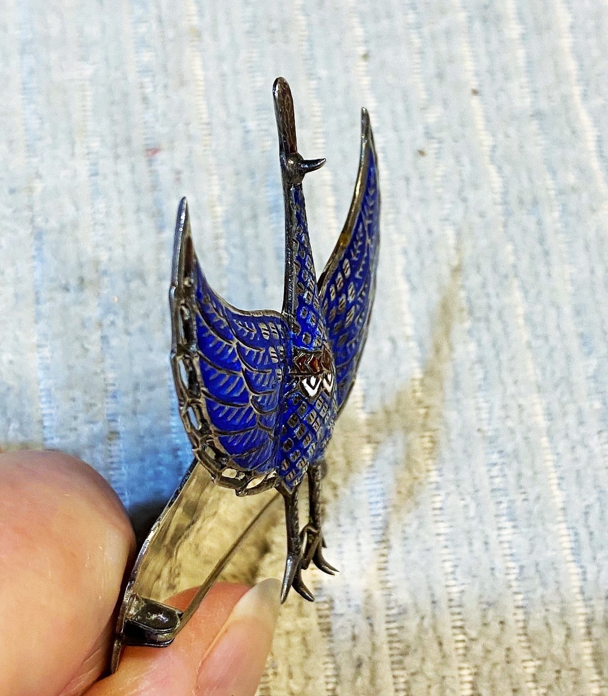 VTG STERLING SILVER PURPLE ENAMEL CHINESE EXPORT SILVER GILT PEACOCK PIN BROOCH