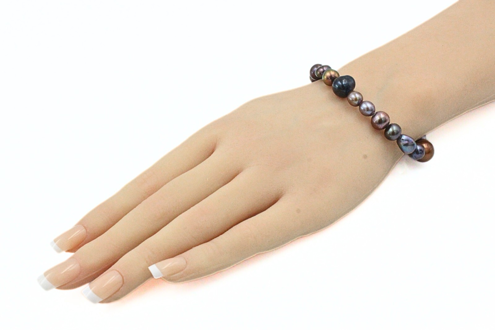 Amazing Black Gray Brown Iridescent Keshi Freshwater Pearl HSN Stretch Bracelet