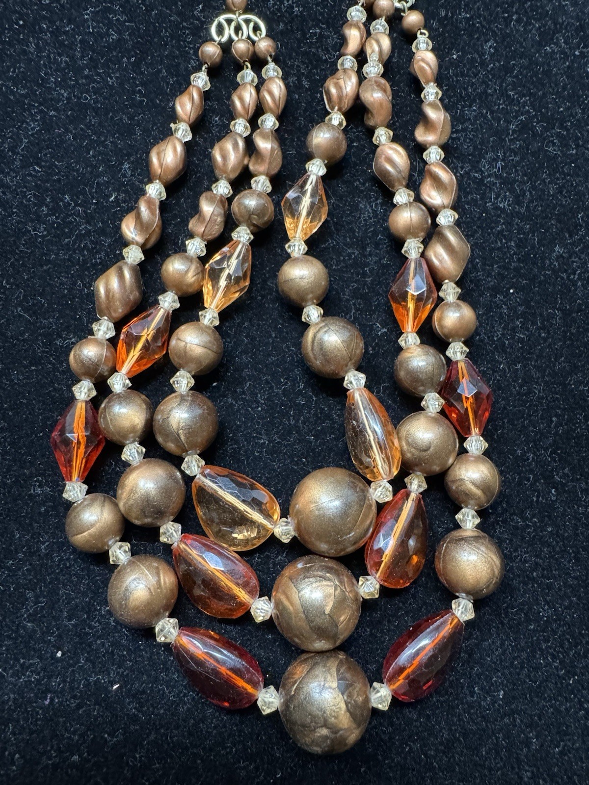 vintage three-strand necklace Acrylic Lucite Plastic Glass Beads Made In Germany