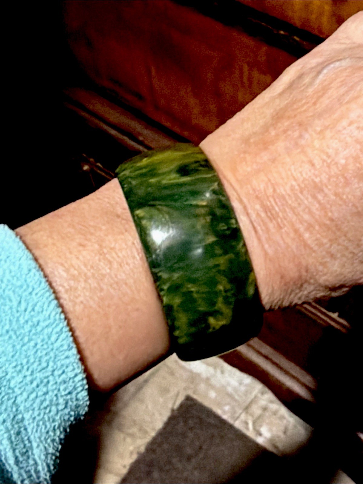 Vintage Blue Moon Wide 44g Bakelite Bangle Blue Green Marbled Bracelet Tested