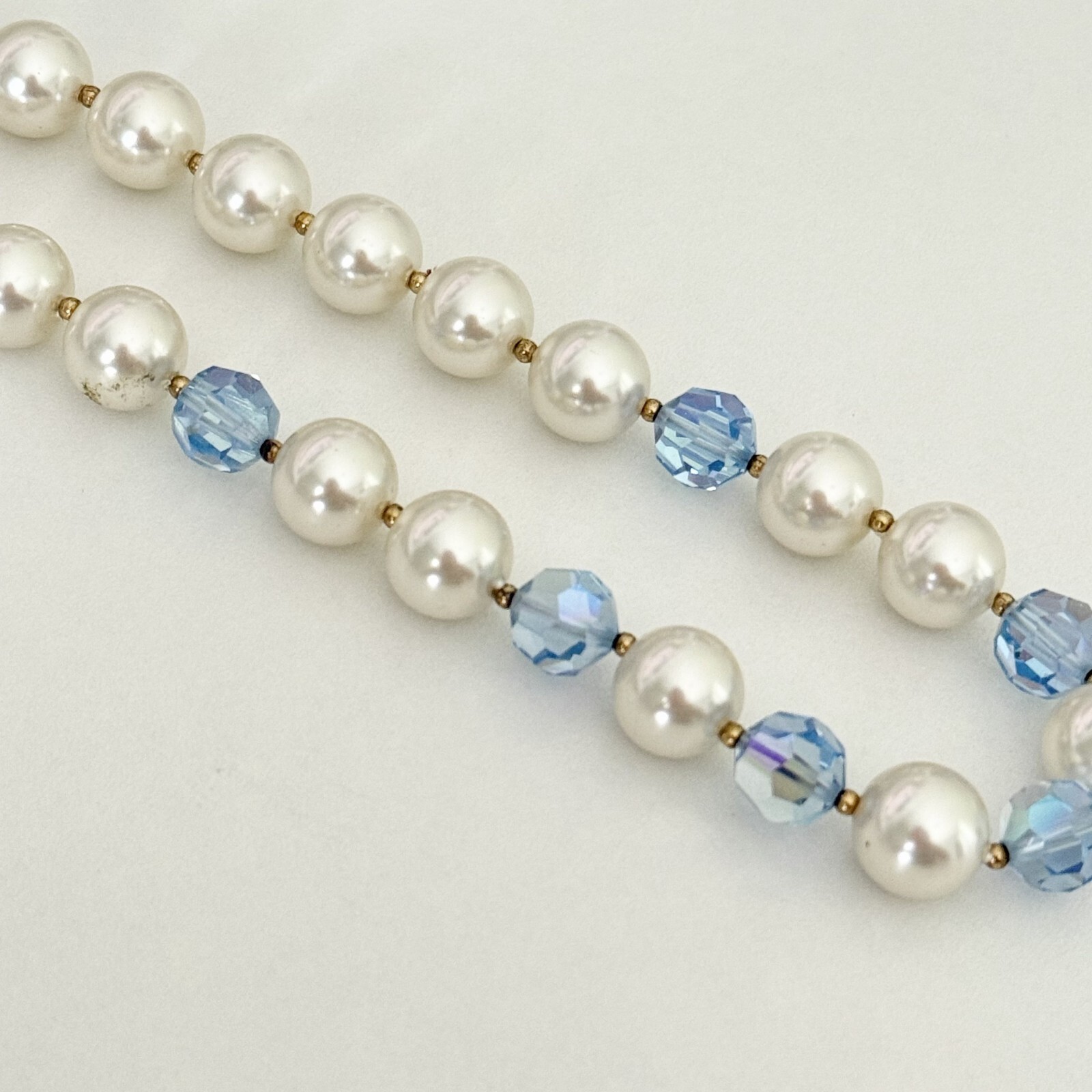 Vintage Blue AB Crystal Faux Pearl Acrylic Beaded Choker Necklace