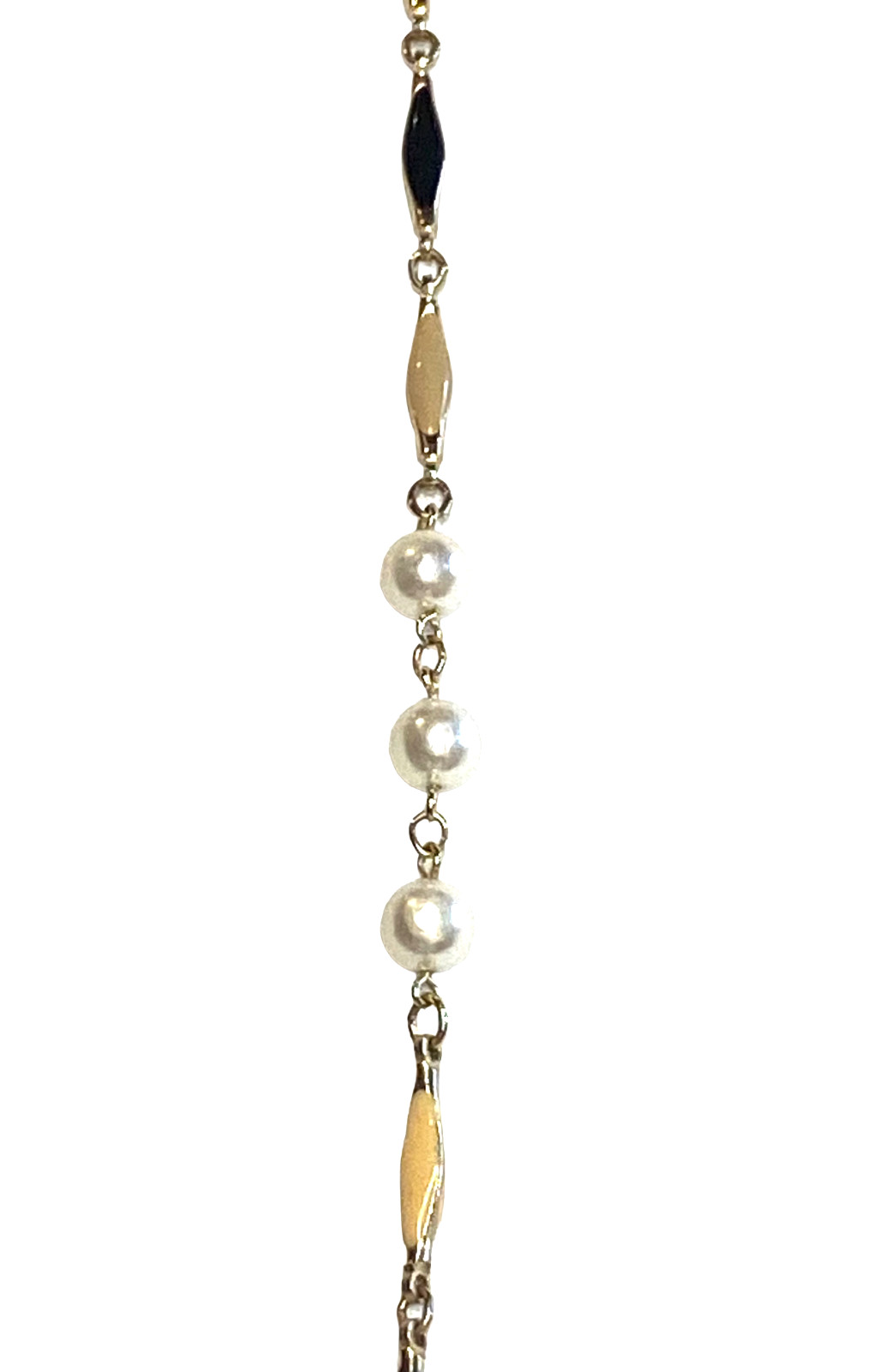 Vintage Gold Tone Multicolor Enamel Bar Link Elliptical Faux Pearl Necklace 25″