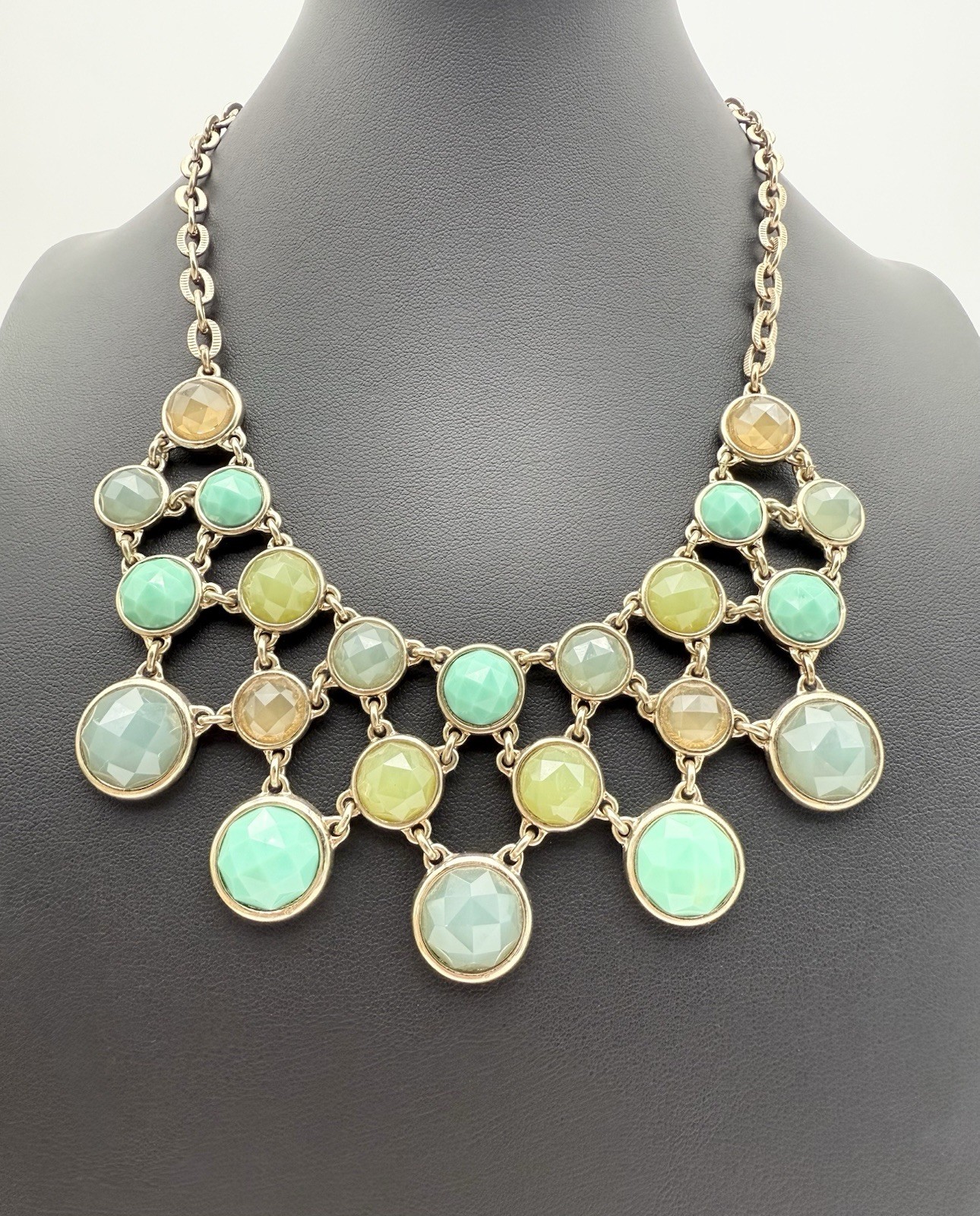 Crown Trifari Gold Multicolor Bib Necklace 17”-19”