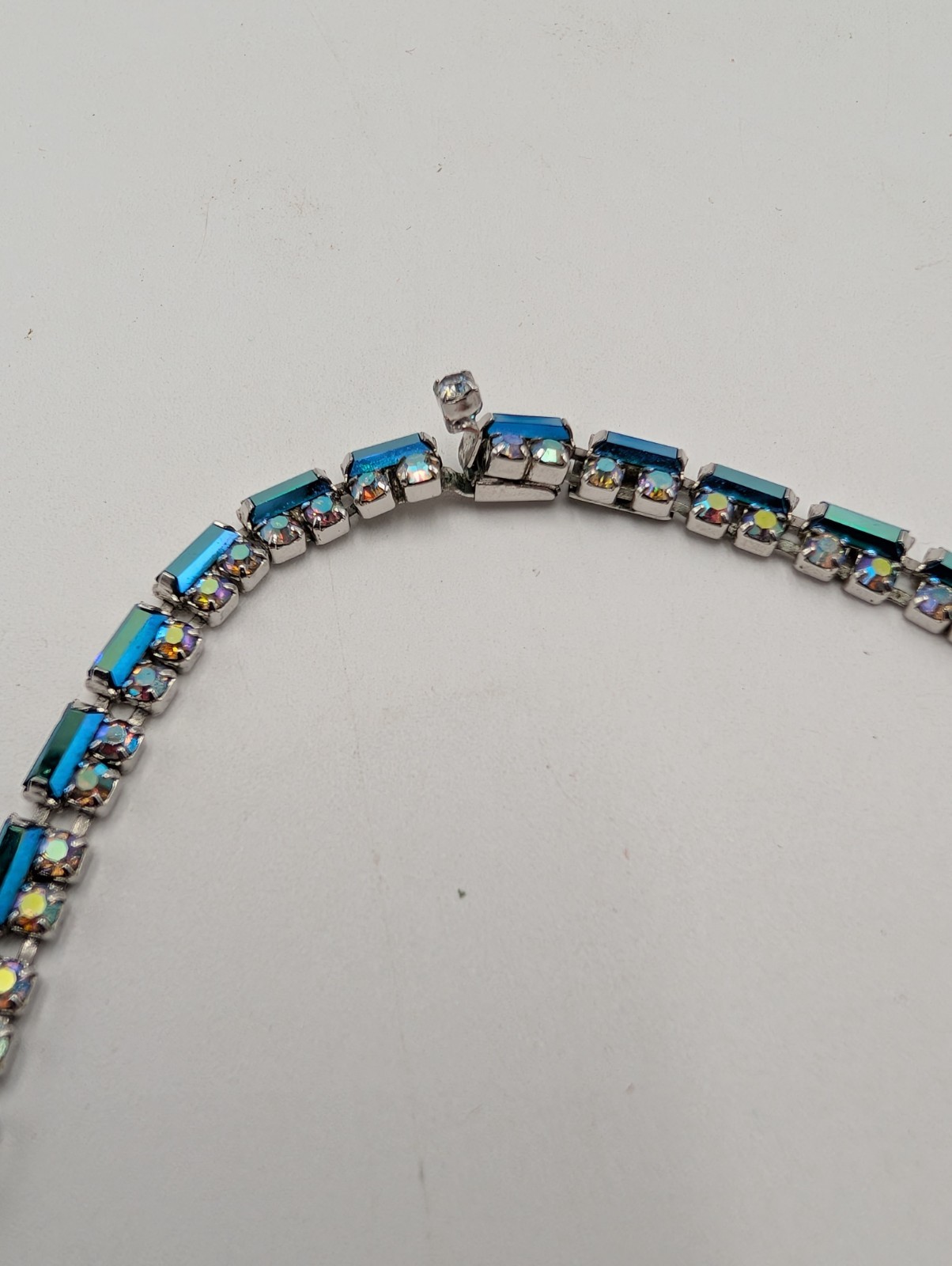 Vintage Vendome Blue and Aurora Borealis Glass Stones 16 1/2 Inch Necklace