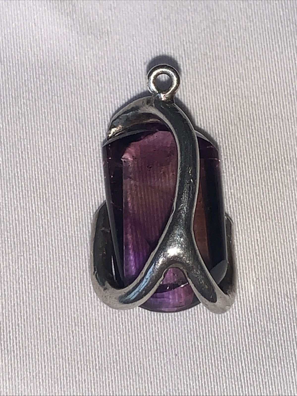 Vintage One Of A Kind Handcrafted Large Amethyst Stone Pendant-Metal Unknown
