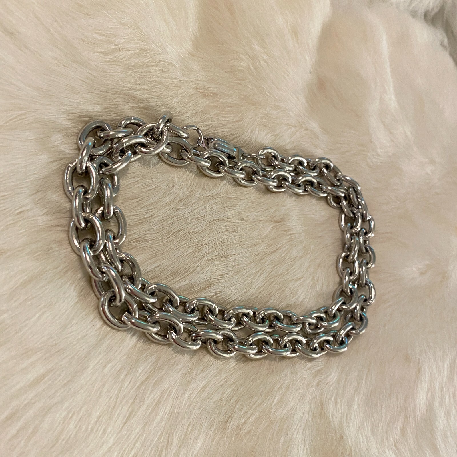 Vtg Grunge Necklace Silver Metal Chain Link Germany Long Hip Hop Statement 6484