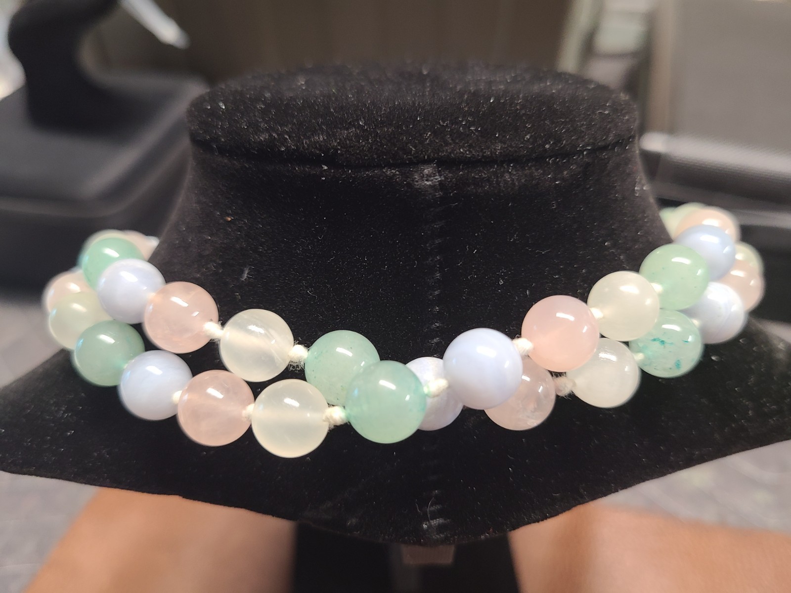 Vintage Jadeite Jade Bead Necklace 32” Knotted Pastel Colors 10mm 97.5g