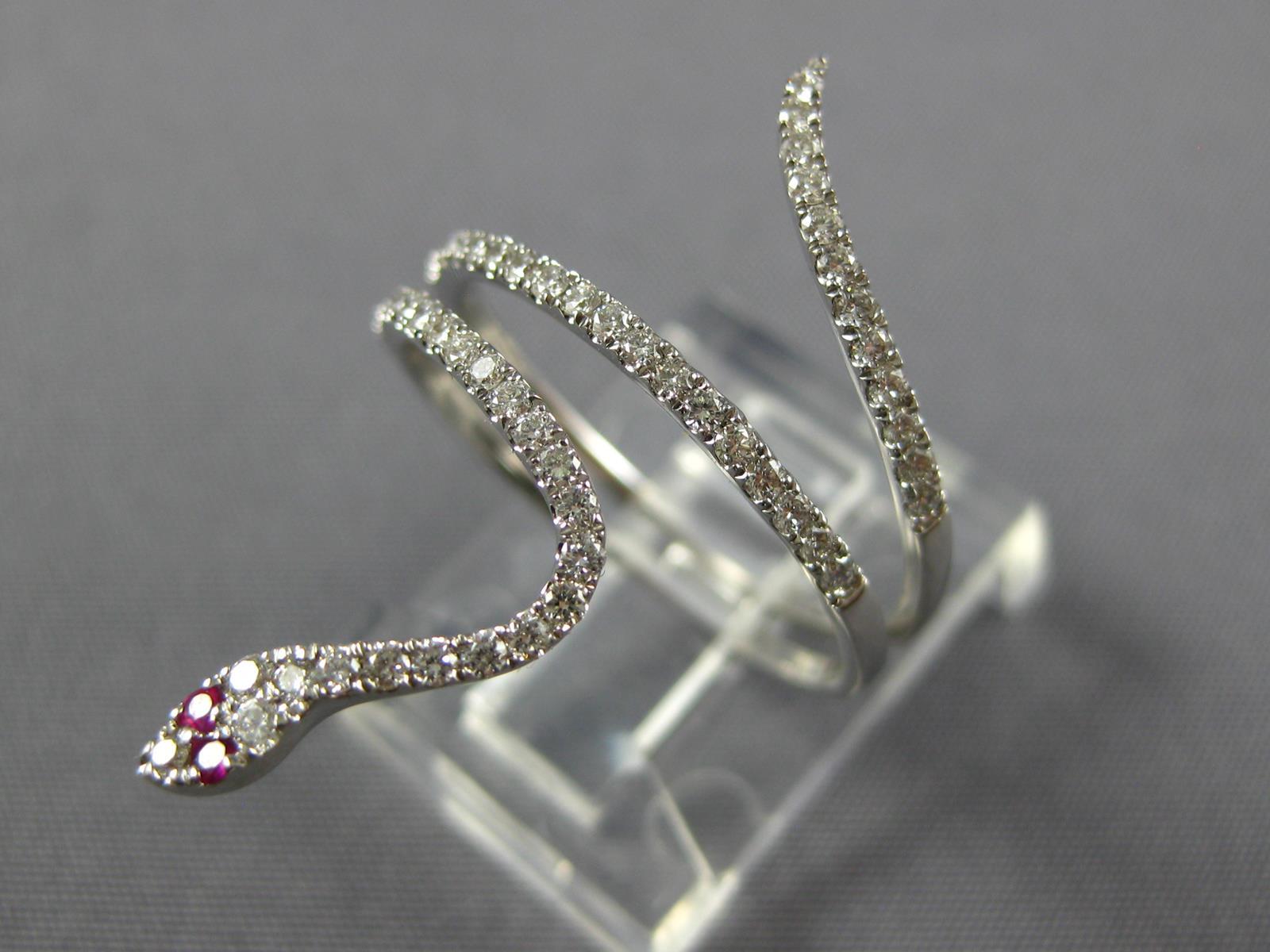 ESTATE 0.35CT DIAMOND & AAA RUBY 18KT WHITE GOLD 3D CLASSIC HAPPY SNAKE FUN RING