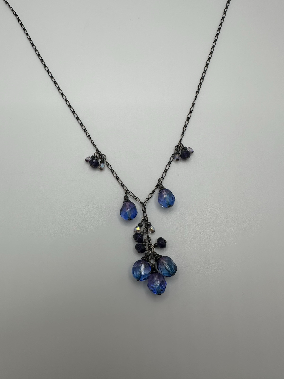 Vintage Sterling Silver Purple Blue Crystal Necklace 18”-20” JB23