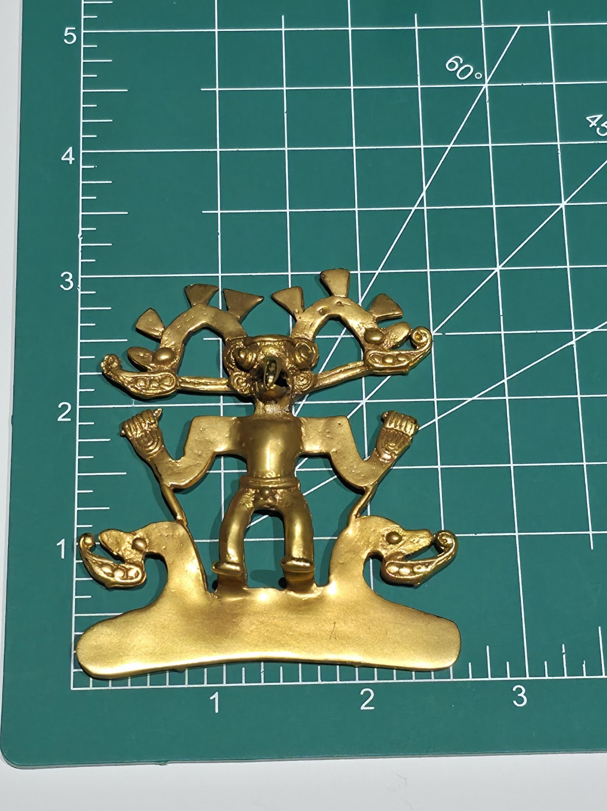 Vintage Alva Studios Reproduction Pre Columbian Figural Pendant Brooch Gold Tone