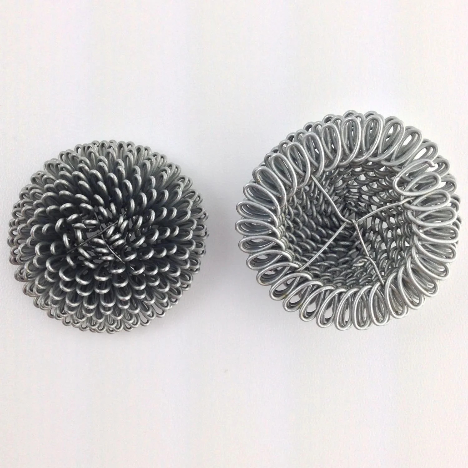 Vintage Silver Tone Metal Coil Domed Cabochon ~35mm (2) Cab863