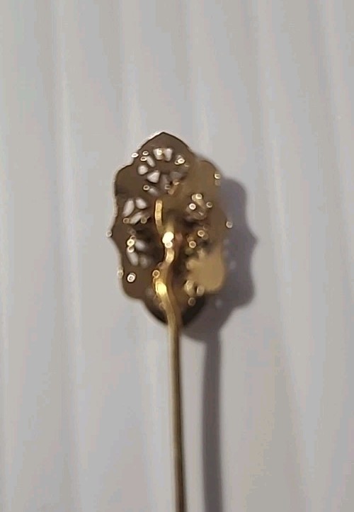 14K Solid Y. Gold Stick w/ 1/20 12k GF Diamond Stick Pin Vtg Marked BDA, 1.13 G