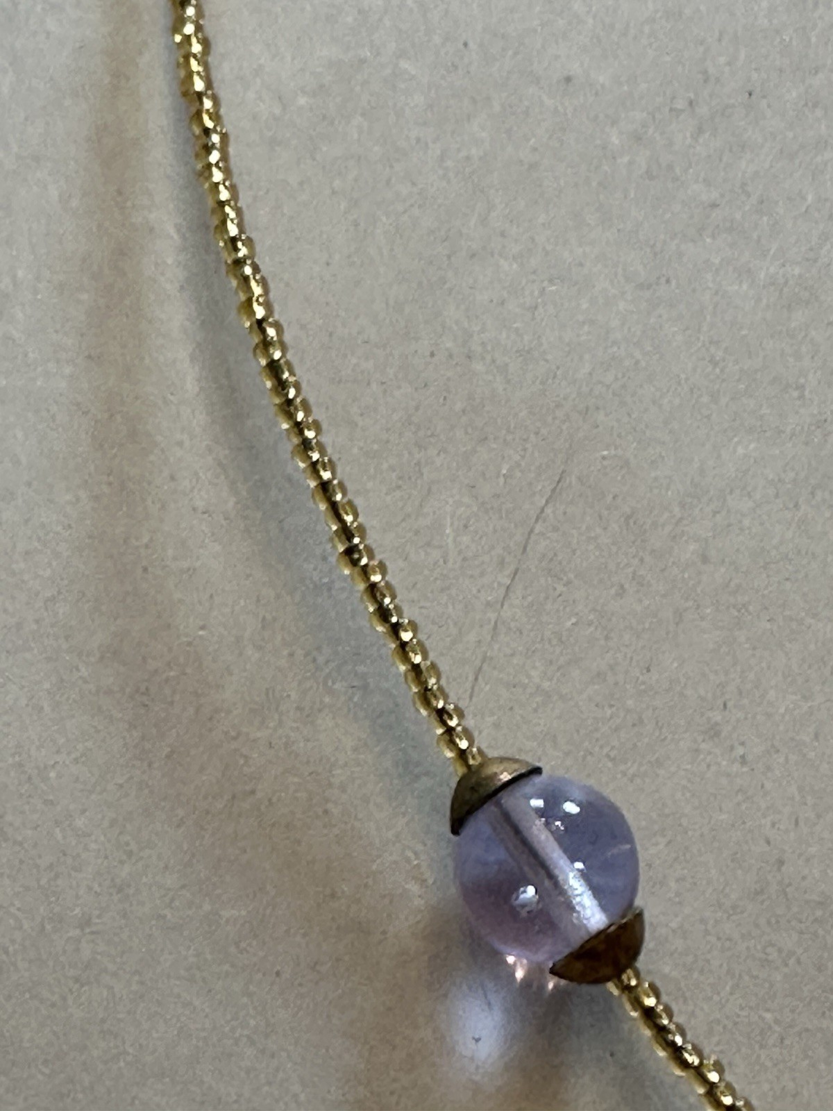 VTG Handmade Pale Lavender Pendant Necklace W/Gold-Toned Beaded Chain & Earrings