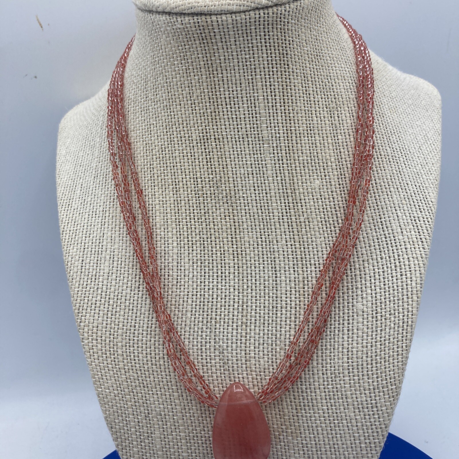 Vtg Rose Pink Glass Necklace Seed Beads 925 Silver Clasp Pendant 16” Love Beauty