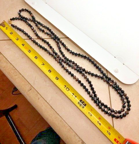 Czech Glass Fire Polished Faceted Jet Black Glass Bead Opera Length Necklace