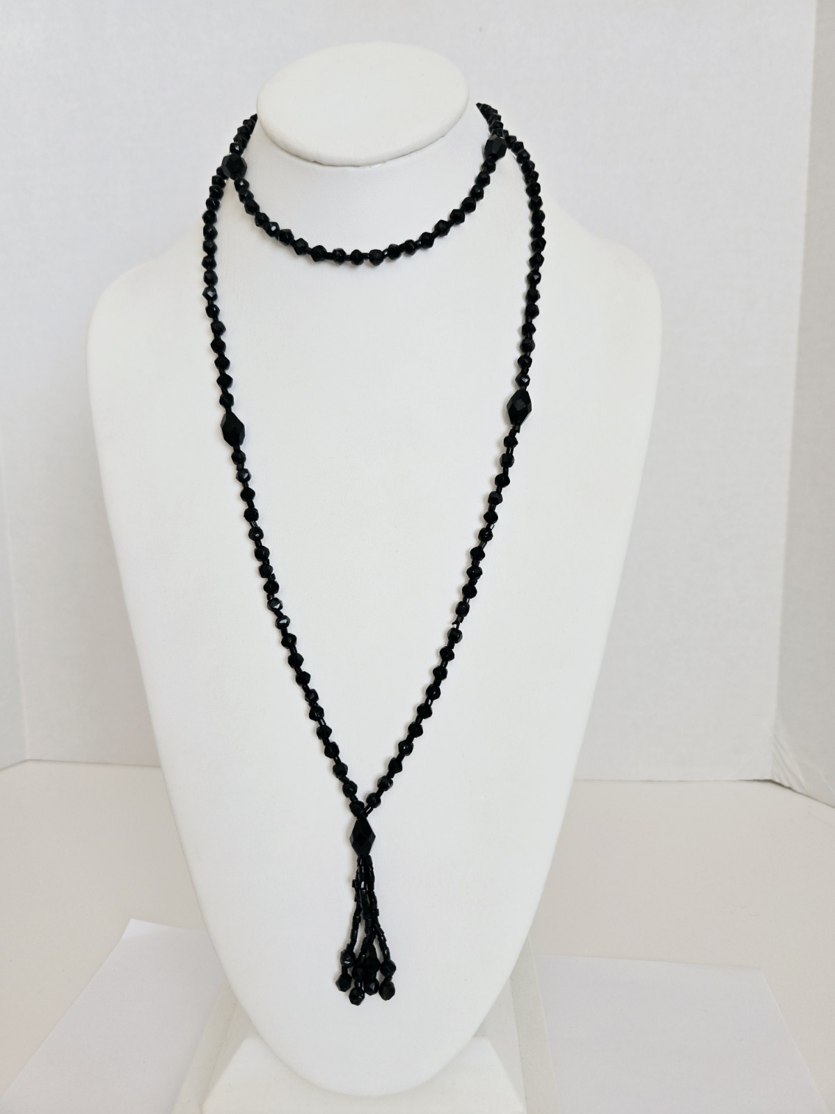 Lot of 9 Vintage Black Glass Faceted Beads Necklaces Different Styles & Sizes