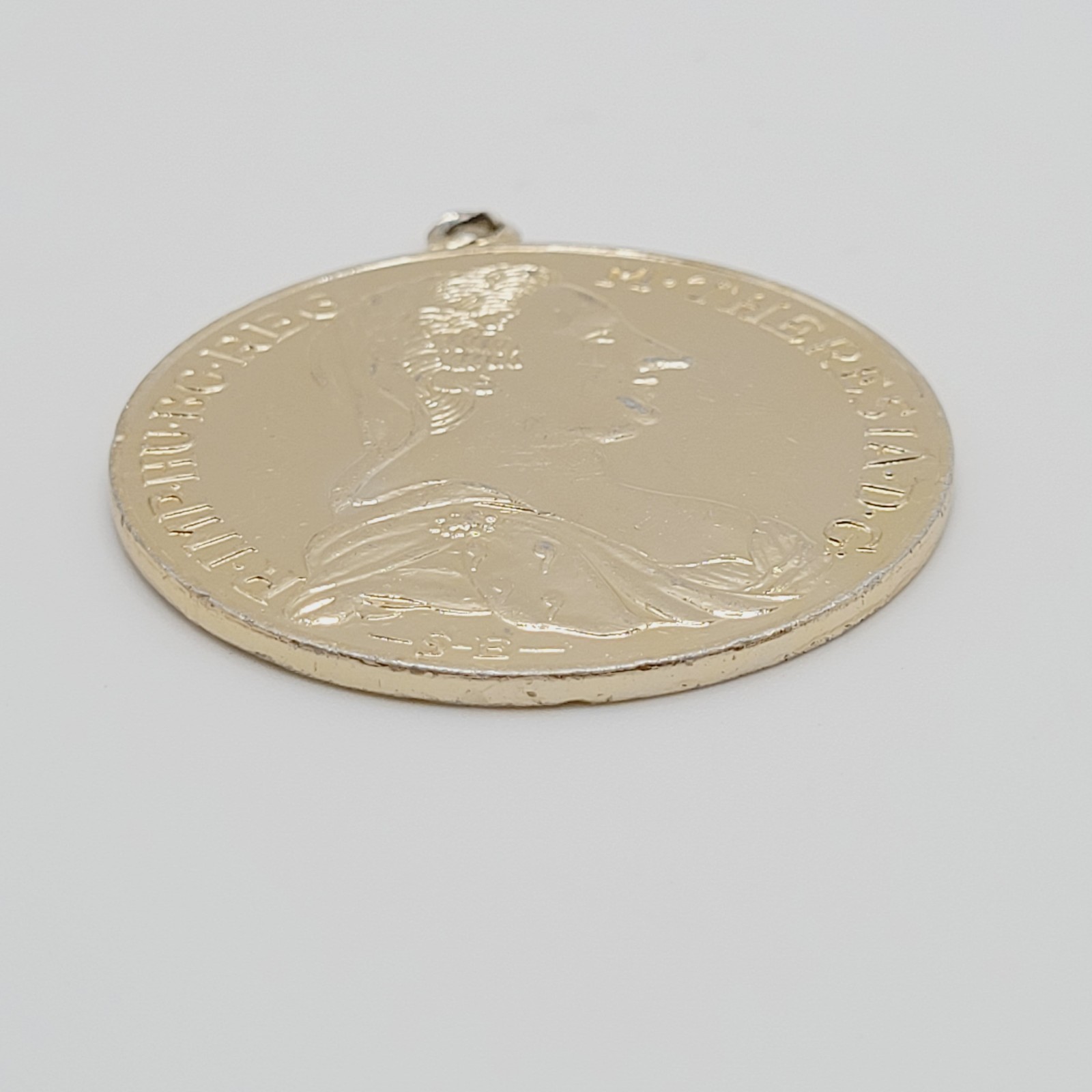 Maria Theresa Replica Token Medallion Coin Pendant Gold Tone Attached Bail