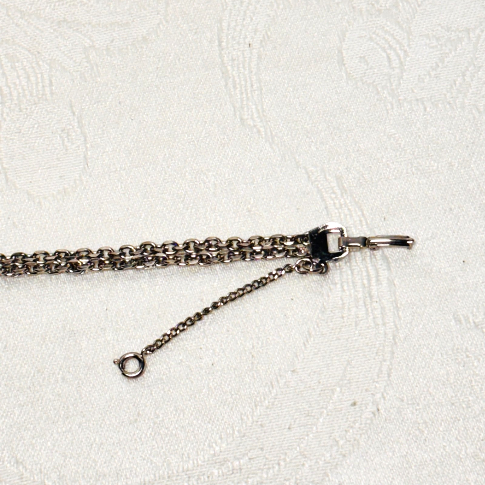 BRACELET charm oval blank silvertone metal cable chain safety fold clasp vintage