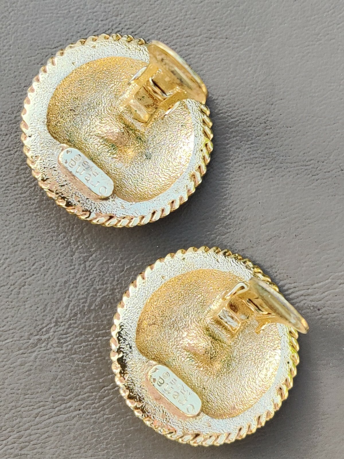 ORENA Paris France Couture Designer Brand Gold Tn Faceted Crystal Clip Earrings