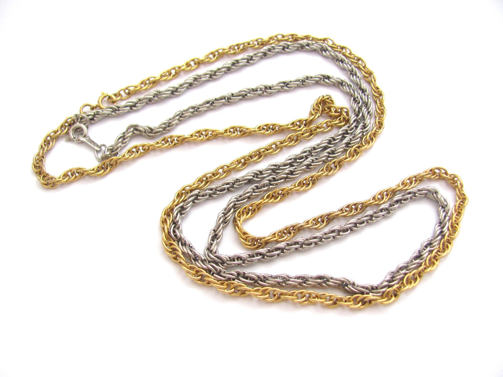 2 Rope Chain Necklaces Vintage Gold Plate and Silver Tone Clean Costume Jewelry
