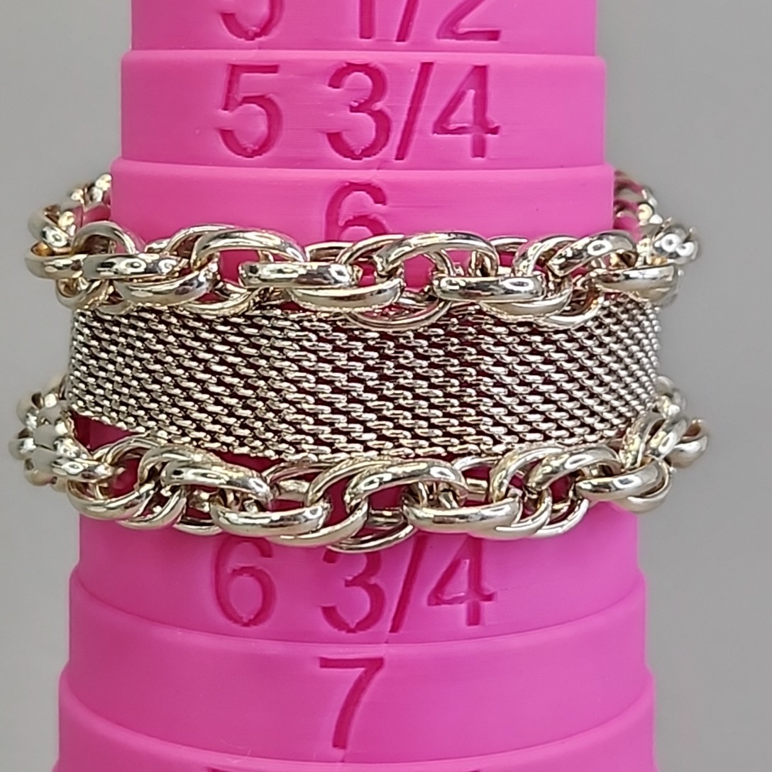 Vintage Mesh Chain Bracelet Silver Tone Layered 6.5″