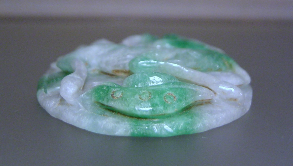 Vtg Chinese Jadeite Pendant Carved Natural Variegated Stone Longma Dragon Horse